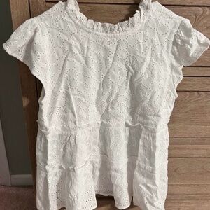 White Eyelet Short Sleeve Top Size M